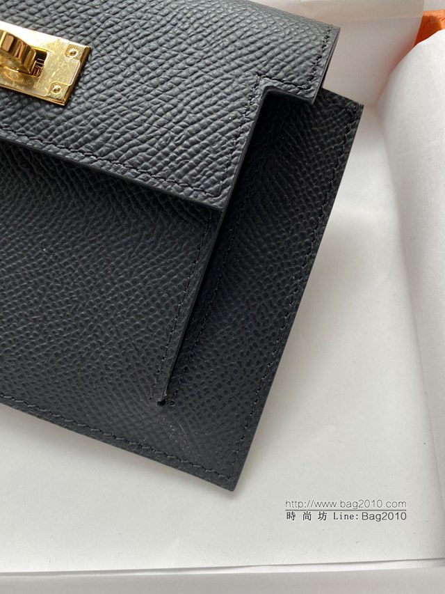 Hermes卡包 愛馬仕原版Kelly Pocket Epsom皮 Hermes新款小錢包 黑金  tdh2168